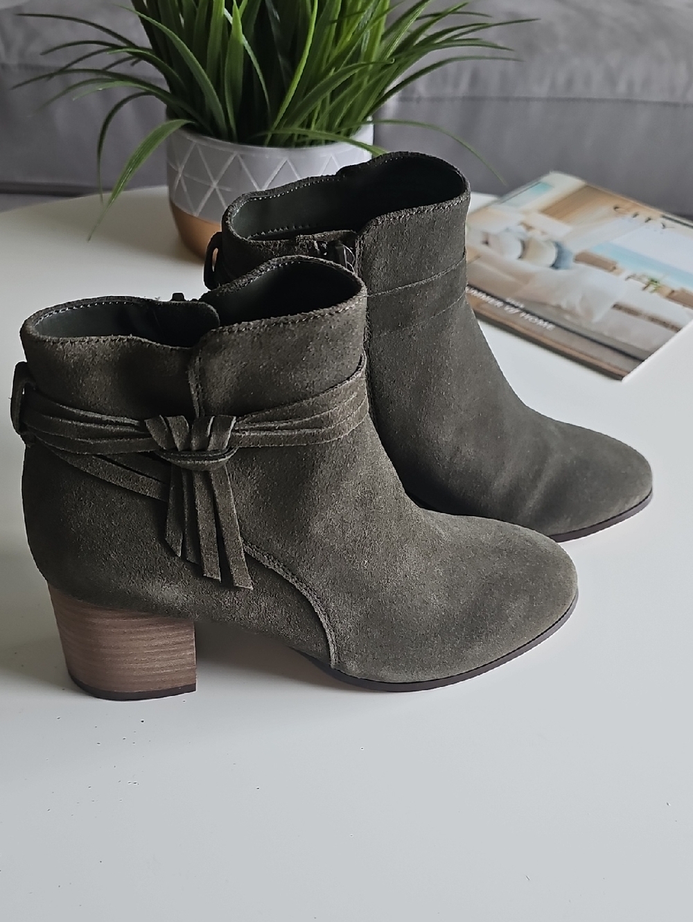 Violet & Red Olive Green Suede Ankle Jenna Boots